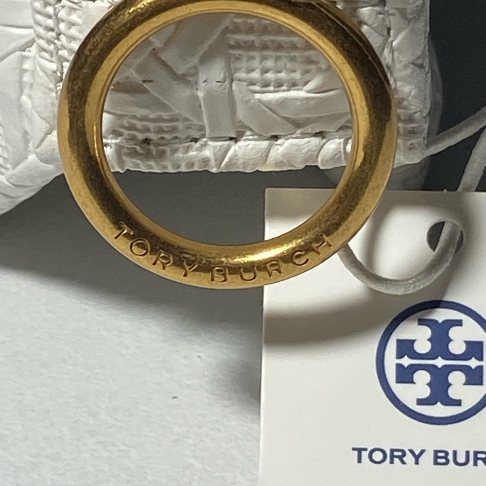 NWT Tory Burch White Basketweave Cosmetic Case Bag Gold Signature Hardware - Picture 13 of 16